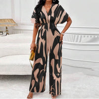 Summery print jumpsuit with V-neck – Noemi-Khaki Black-S-State of Style