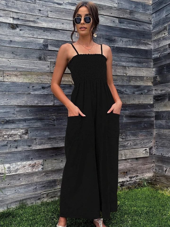 Summery women's jumpsuit with spaghetti straps in vintage style - RetroLuft-Red-S-State of Style