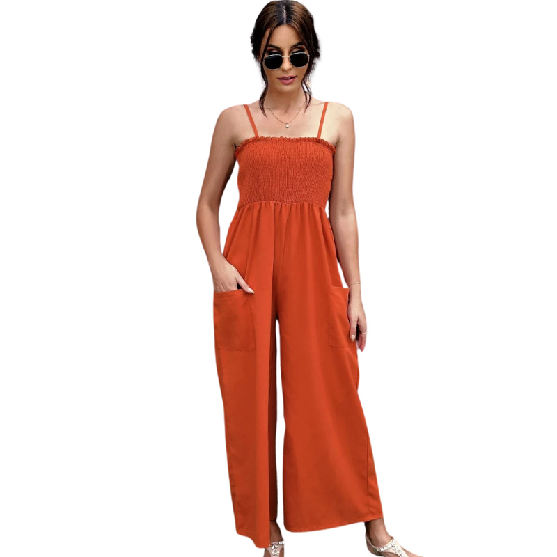 Summery women's jumpsuit with spaghetti straps in vintage style - RetroLuft-Red-S-State of Style