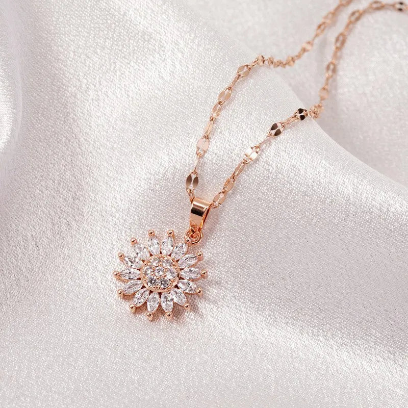 Sunflower Spin Duo Necklace | Elegant and Versatile Jewellery-Rose Gold-State of Style