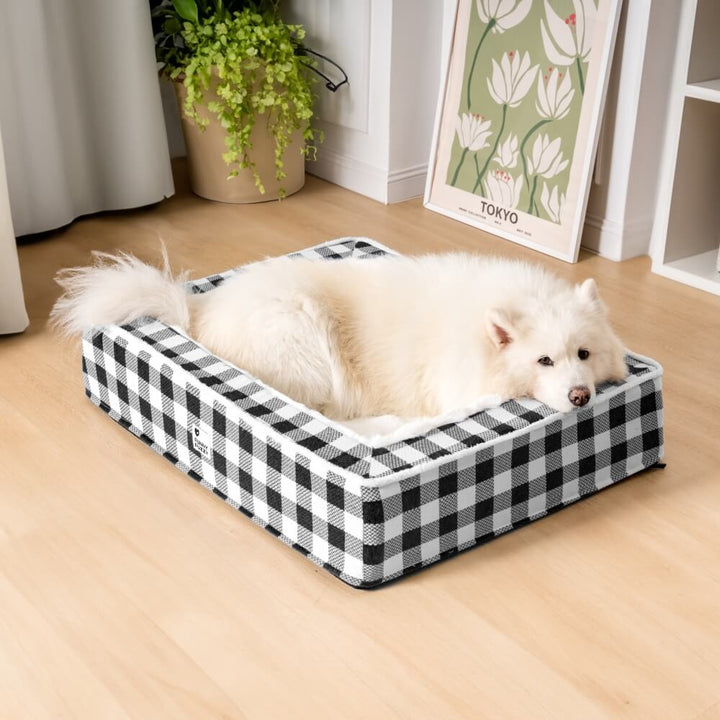 Super soft Checked Dog Bed - Scottish Snuggle Bed-Black-XL-State of Style