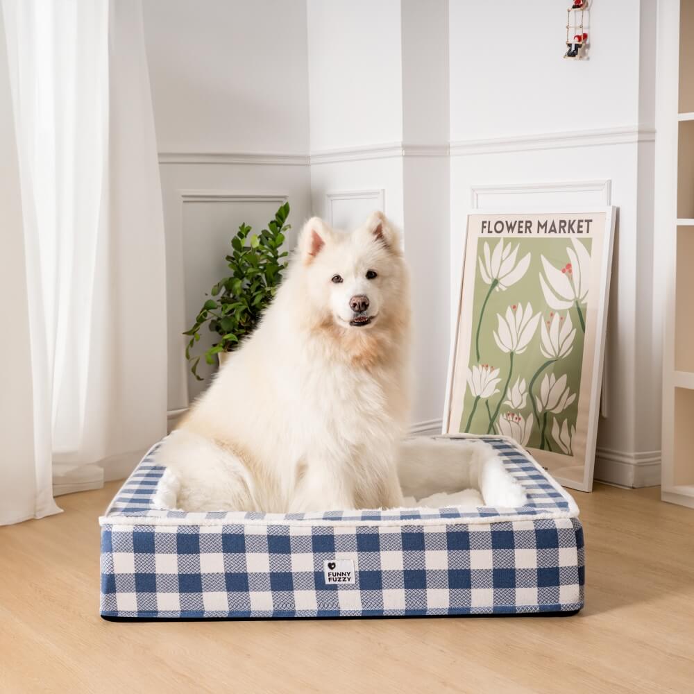 Super soft Checked Dog Bed - Scottish Snuggle Bed-Blue-XL-State of Style