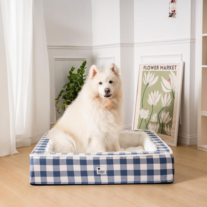 Super soft Checked Dog Bed - Scottish Snuggle Bed-Blue-XL-State of Style