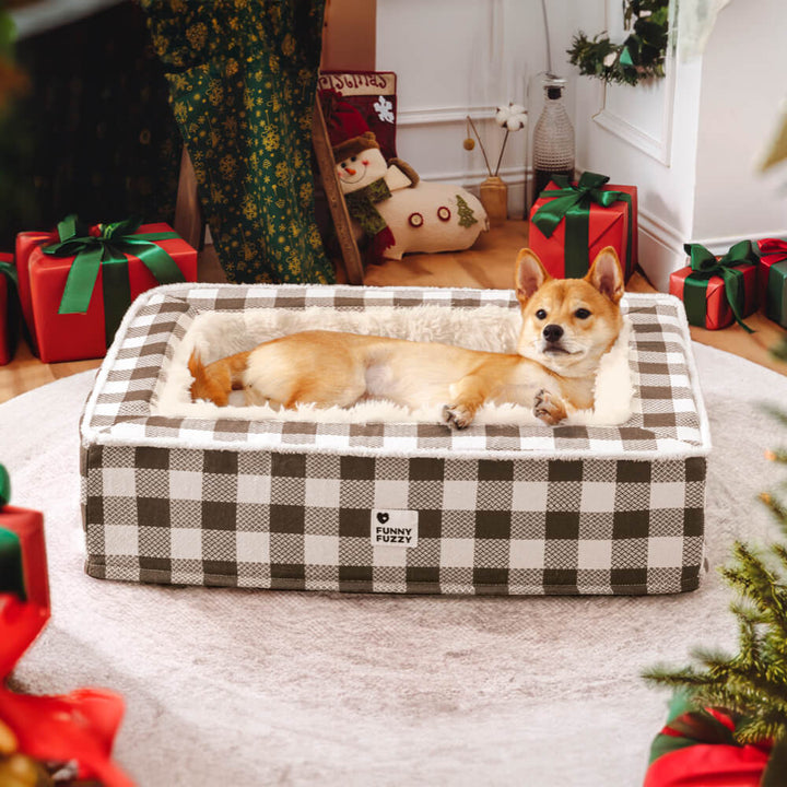 Super soft Checked Dog Bed - Scottish Snuggle Bed-Brown-M-State of Style