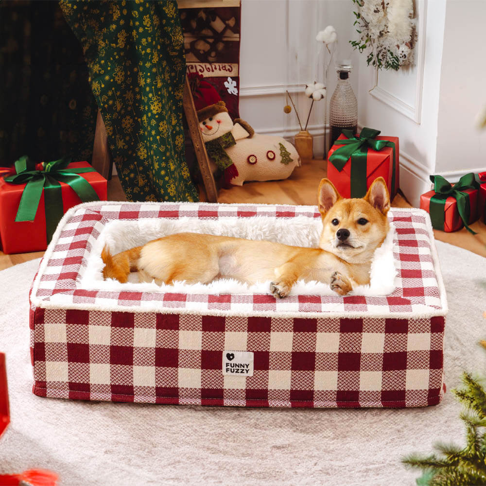 Super soft Checked Dog Bed - Scottish Snuggle Bed-Red-M-State of Style