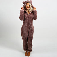 Super Soft Fleece Onesie with Bear Ears - BearHug-Brown-S-State of Style