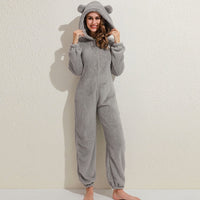 Super Soft Fleece Onesie with Bear Ears - BearHug-Grey-S-State of Style
