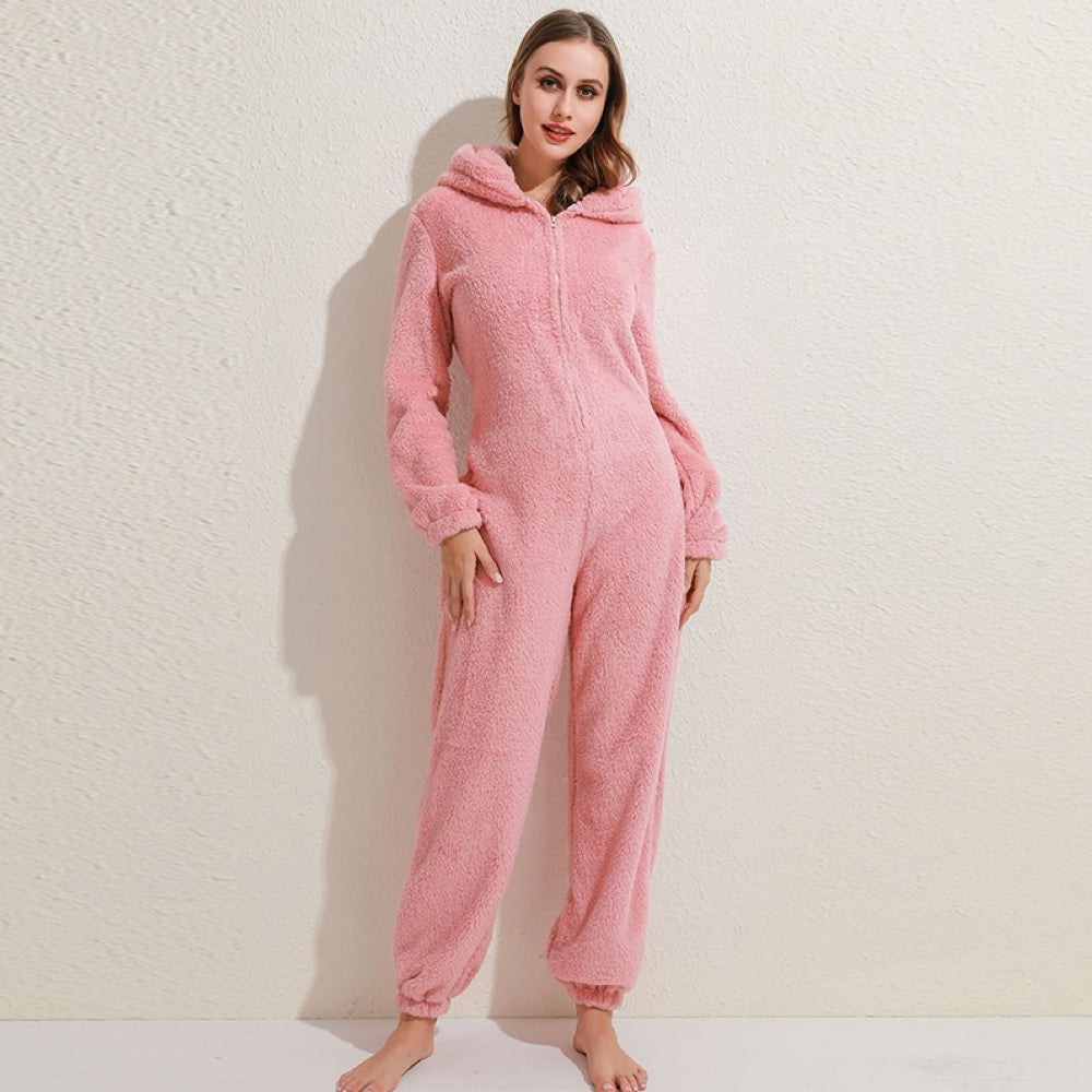 Super Soft Fleece Onesie with Bear Ears - BearHug-Pink-S-State of Style