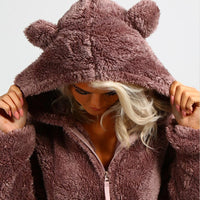 Super Soft Fleece Onesie with Bear Ears - BearHug-Pink-S-State of Style