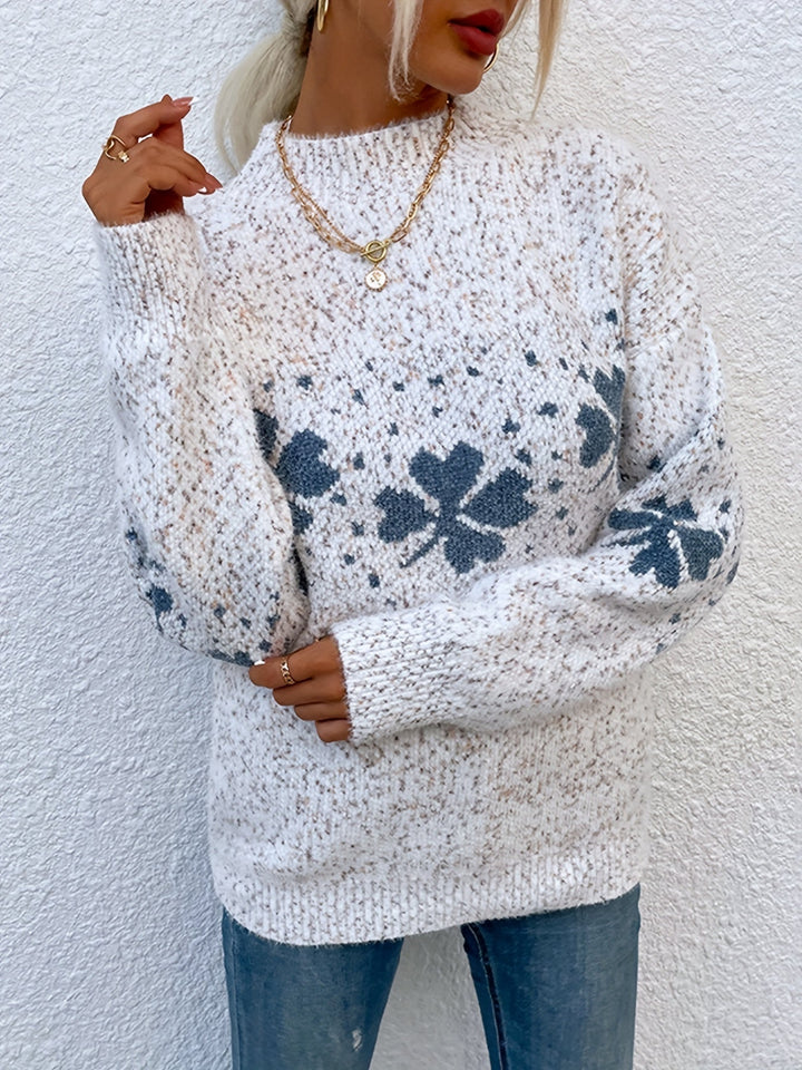 Sweater with Four-leaf Clover Pattern - Maeve-Beige-S-State of Style