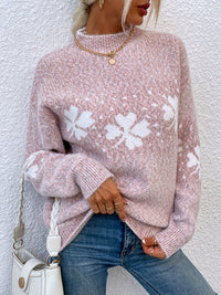 Sweater with Four-leaf Clover Pattern - Maeve-Pink-S-State of Style