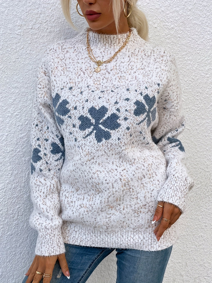 Sweater with Four-leaf Clover Pattern - Maeve-Pink-S-State of Style