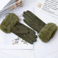Sweden Gloves with Imitation Fur - VelvetGlam-Green-State of Style