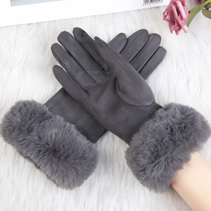 Sweden Gloves with Imitation Fur - VelvetGlam-Grey-State of Style