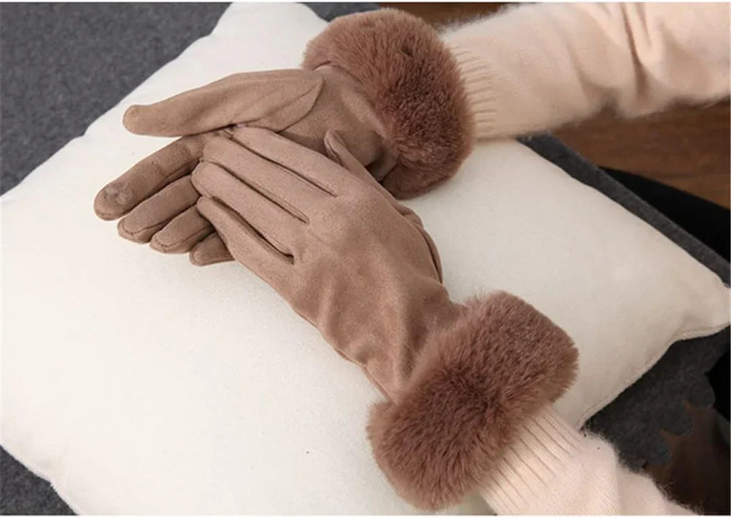 Sweden Gloves with Imitation Fur - VelvetGlam-Khaki-State of Style