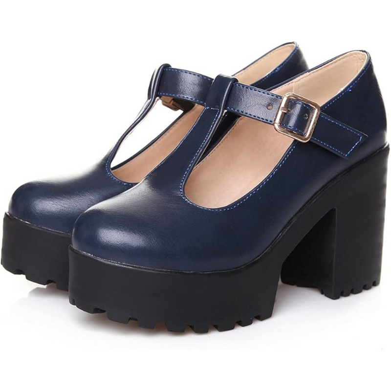T-Strap Chunky Platform Heels – Jane-Black 1-2-State of Style