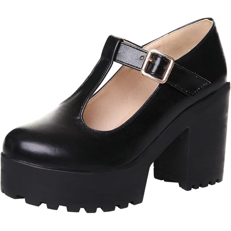 T-Strap Chunky Platform Heels – Jane-Black 1-2-State of Style