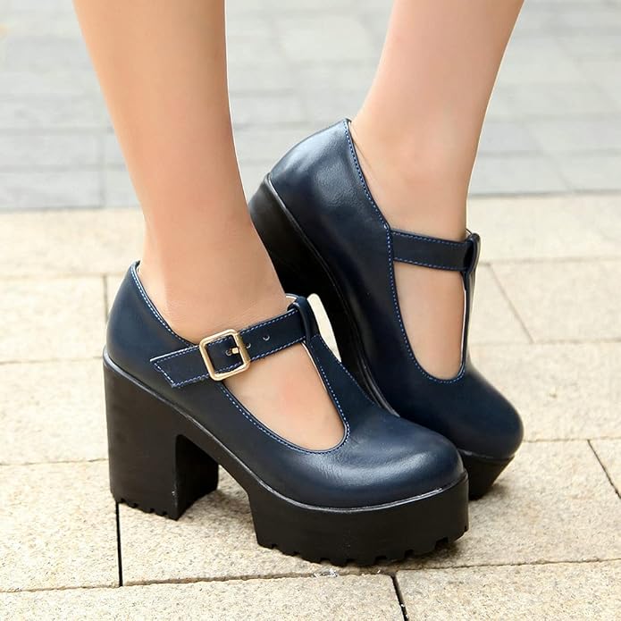 T-Strap Chunky Platform Heels – Jane-Black 1-2-State of Style