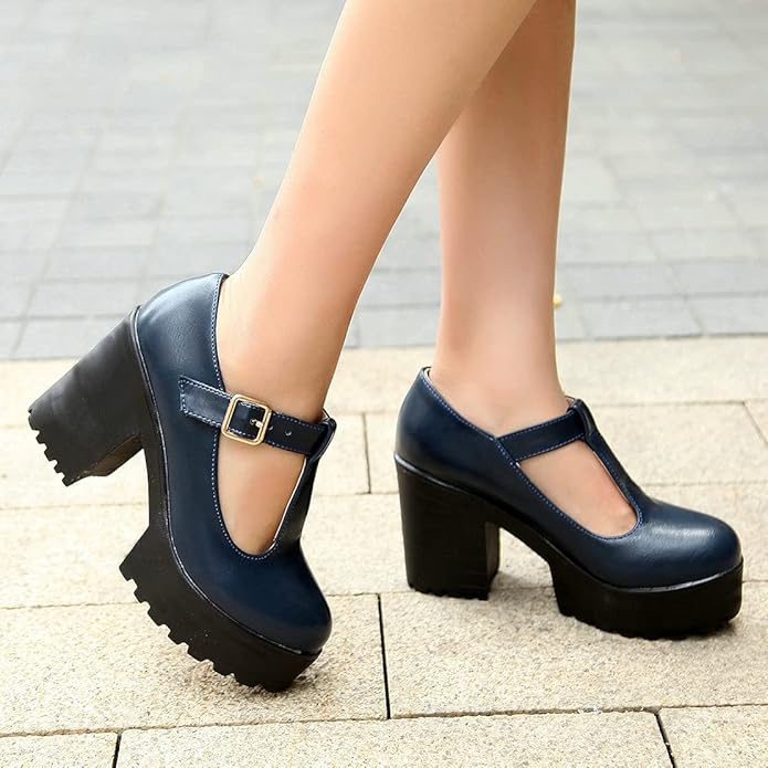 T-Strap Chunky Platform Heels – Jane-Black 1-2-State of Style