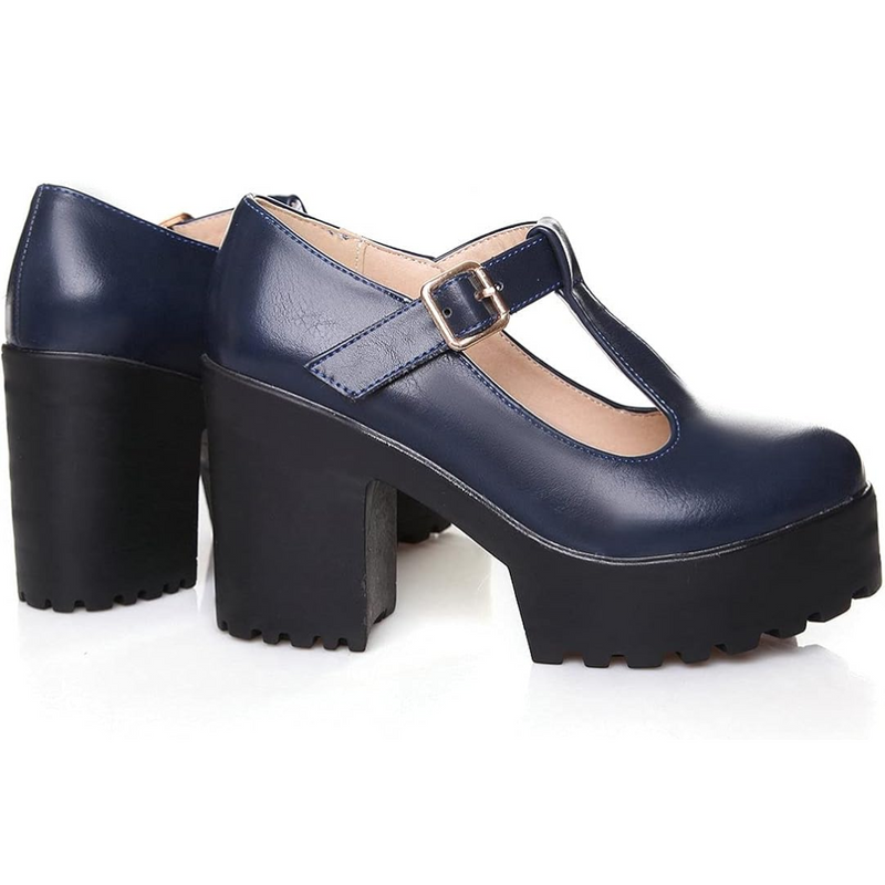 T-Strap Chunky Platform Heels – Jane-Black 1-2-State of Style