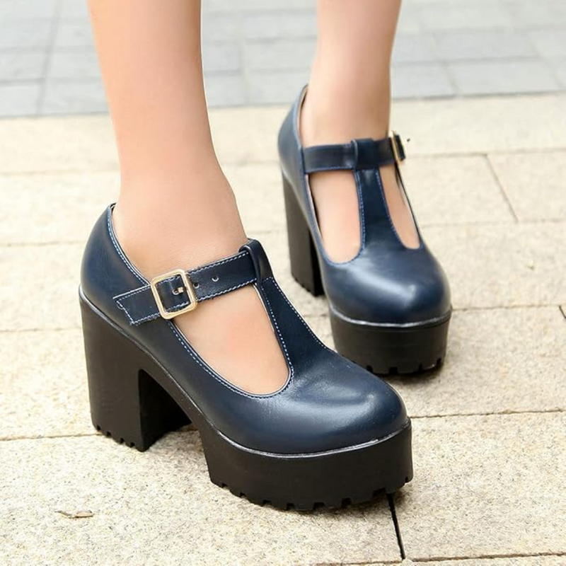 T-Strap Chunky Platform Heels – Jane-Black 1-2-State of Style