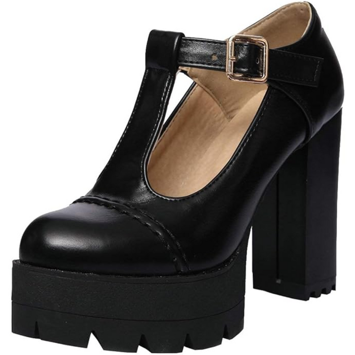 T-Strap Chunky Platform Heels – Jane-Black 2-2-State of Style