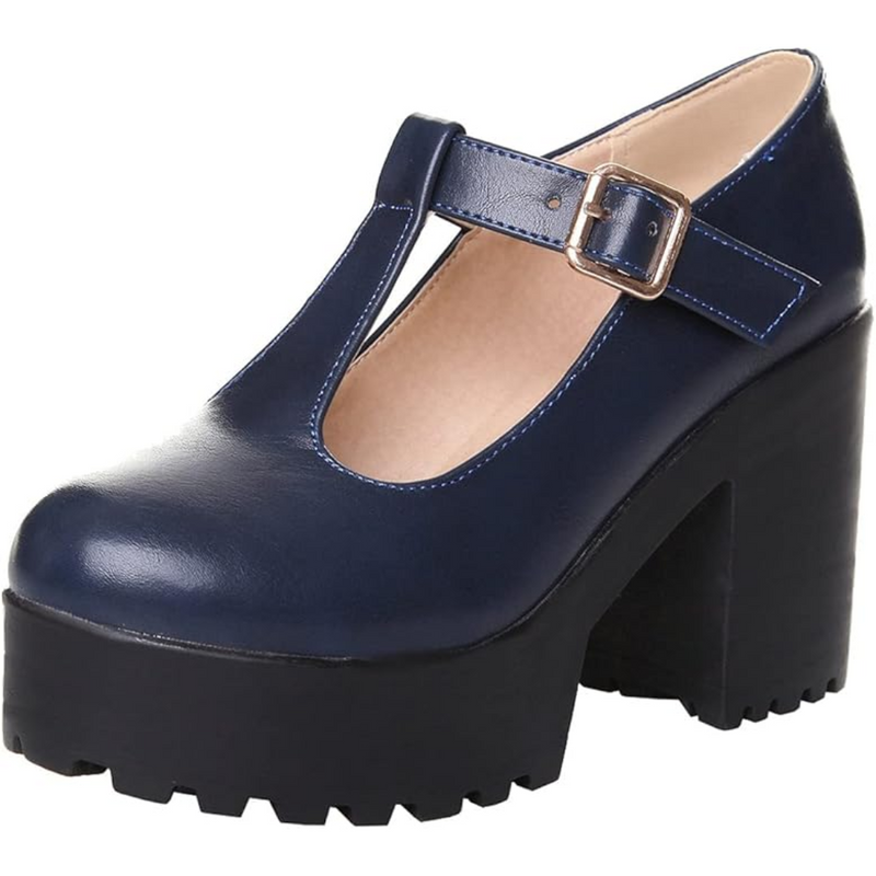 T-Strap Chunky Platform Heels – Jane-Marine blue-2-State of Style