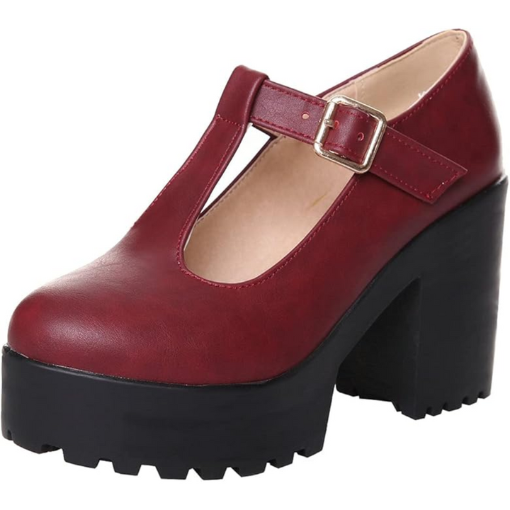 T-Strap Chunky Platform Heels – Jane-Red 1-2-State of Style