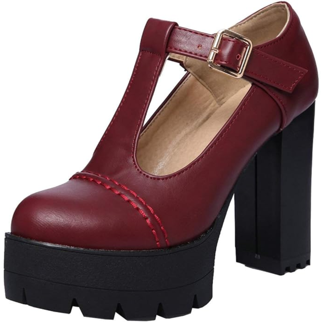 T-Strap Chunky Platform Heels – Jane-Red 2-2-State of Style
