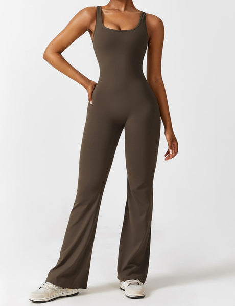 Talia | V-Back Jumpsuit with Flared Cut-Coffee-S-State of Style