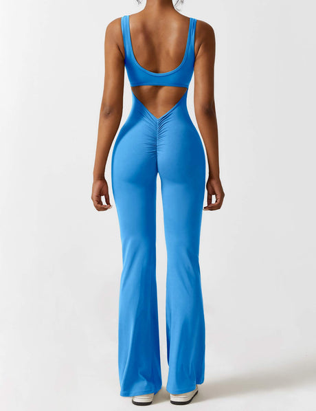Talia | V-Back Jumpsuit with Flared Cut-Dark Blue-S-State of Style