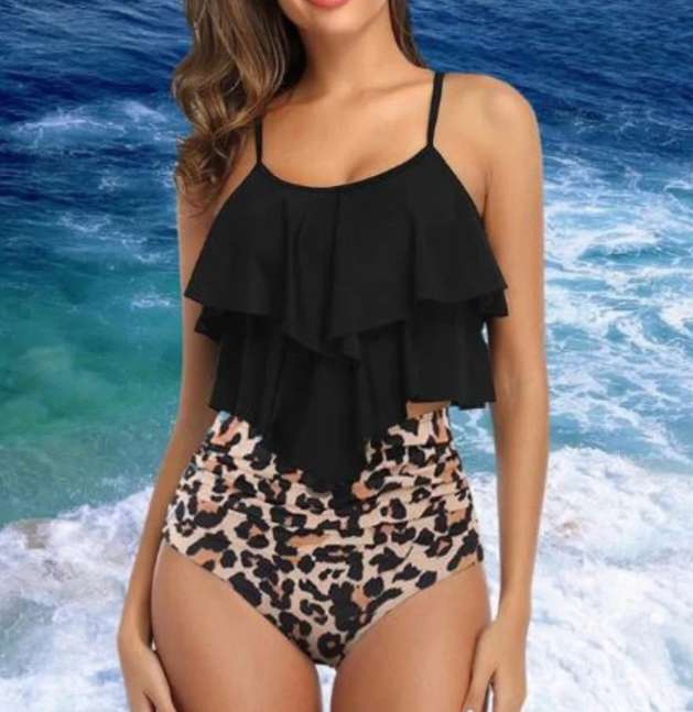 Tankini with Ruches and High Waist – Neriah-Black panther-S-State of Style