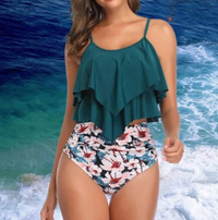 Tankini with Ruches and High Waist – Neriah-Green-S-State of Style