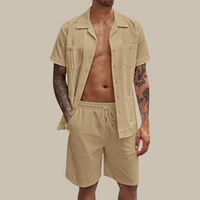Tatum – Set with Shirt & Shorts | Shirt with Pockets & Matching Shorts-Khaki-M-State of Style