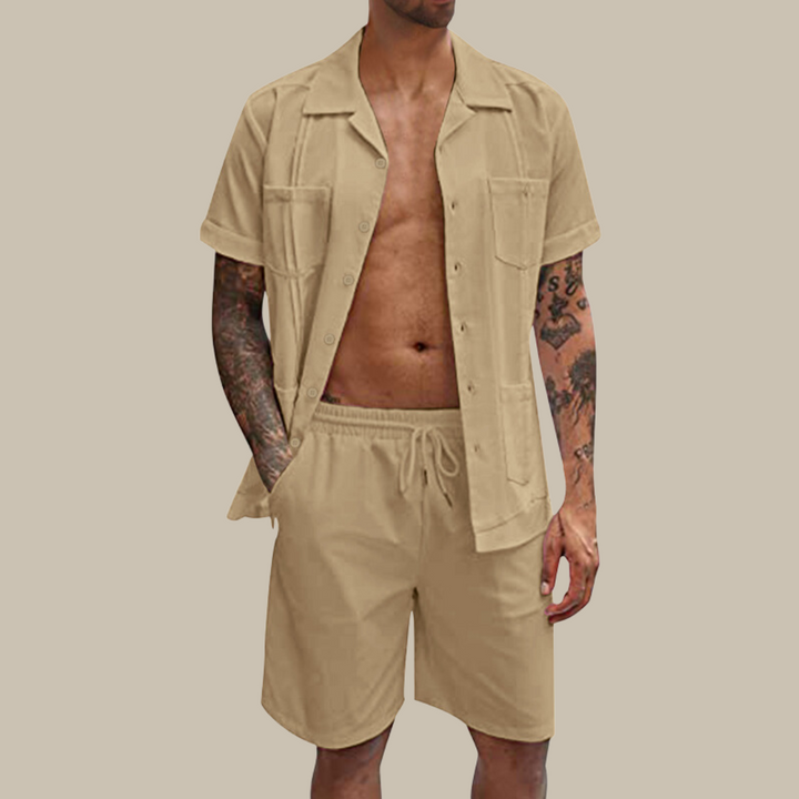 Tatum – Set with Shirt & Shorts | Shirt with Pockets & Matching Shorts-Khaki-M-State of Style