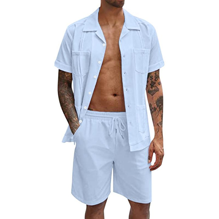 Tatum – Set with Shirt & Shorts | Shirt with Pockets & Matching Shorts-Light Blue-M-State of Style