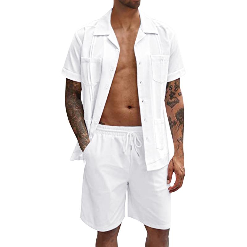 Tatum – Set with Shirt & Shorts | Shirt with Pockets & Matching Shorts-White-M-State of Style