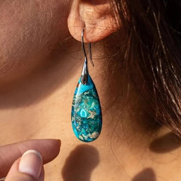 Teardrop Shaped Emperor Stone Earrings - Amara-Purple-State of Style