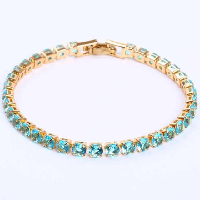 Tennis Necklace and Bracelet Set | Elegant Women's Jewellery-Gold-Sky Blue-17cm-State of Style