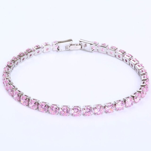 Tennis Necklace and Bracelet Set | Elegant Women's Jewellery-Silver-Pink-17cm-State of Style