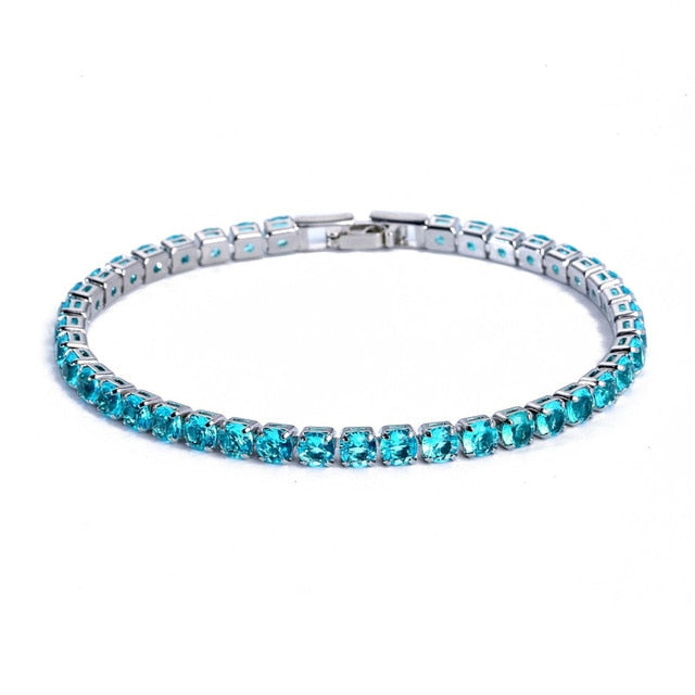 Tennis Necklace and Bracelet Set | Elegant Women's Jewellery-Silver-Sky Blue-17cm-State of Style