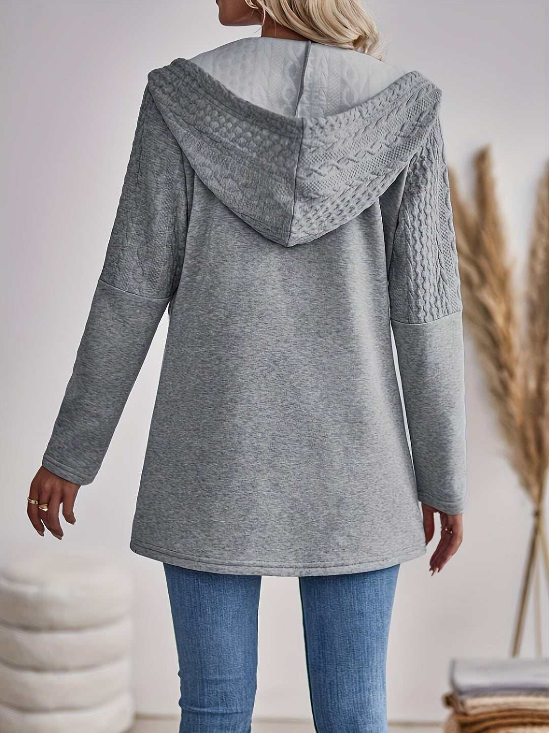 Textured Zip-Up Hoodie Jacket - Isla-S-State of Style