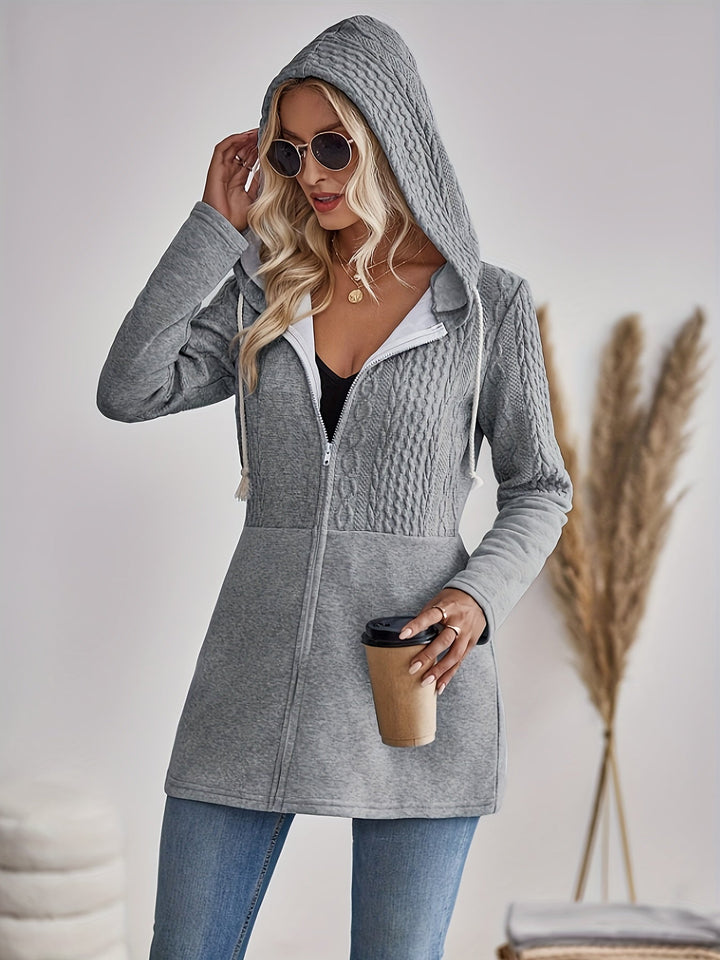 Textured Zip-Up Hoodie Jacket - Isla-S-State of Style