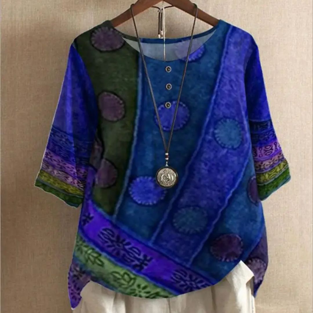 Thea Top | Unique Vintage Boho Print-Blue-S-State of Style