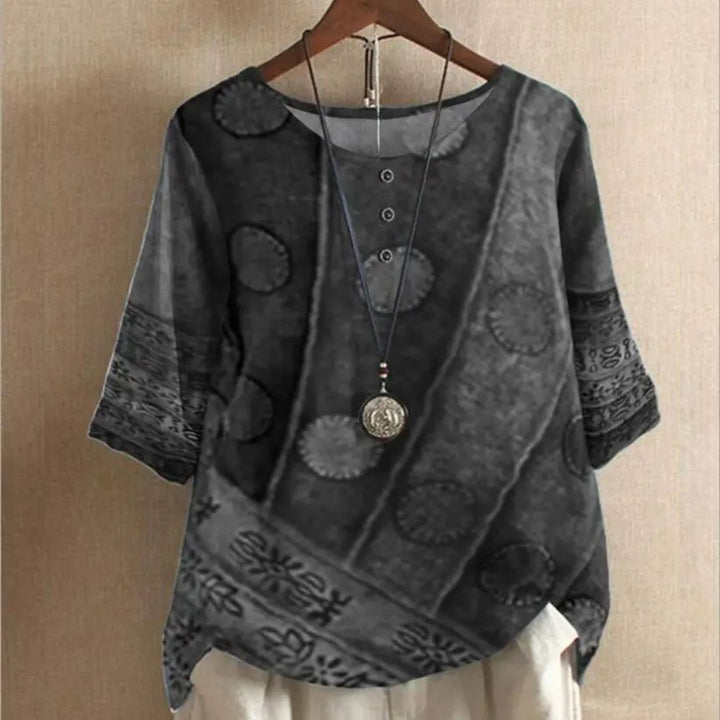 Thea Top | Unique Vintage Boho Print-Grey-S-State of Style