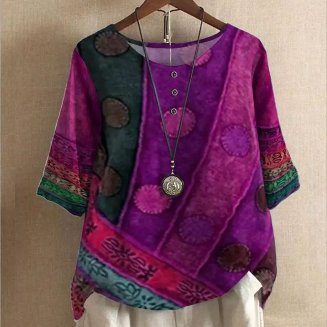 Thea Top | Unique Vintage Boho Print-Purple-S-State of Style
