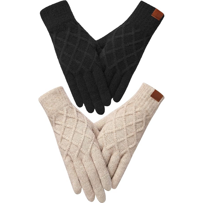 Thermally Knitted Touchscreen Winter Gloves – ArcticTap-Black + Khaki-State of Style