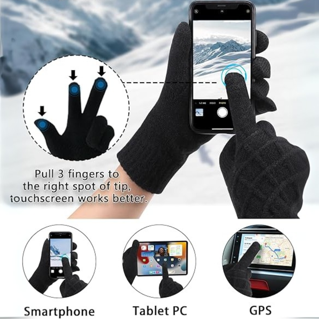Thermally Knitted Touchscreen Winter Gloves – ArcticTap-Black + Light Grey-State of Style