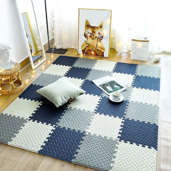 Thick Baby Play Mat – SquishyPlay-White Grey Cyan-State of Style