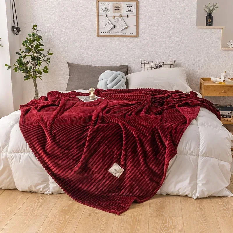 Thick Flannel Autumn Blanket - WarmHaven-70x100cm-Dark Red-State of Style